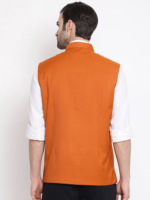 Orange Cotton Blend Twill Nehru Jacket